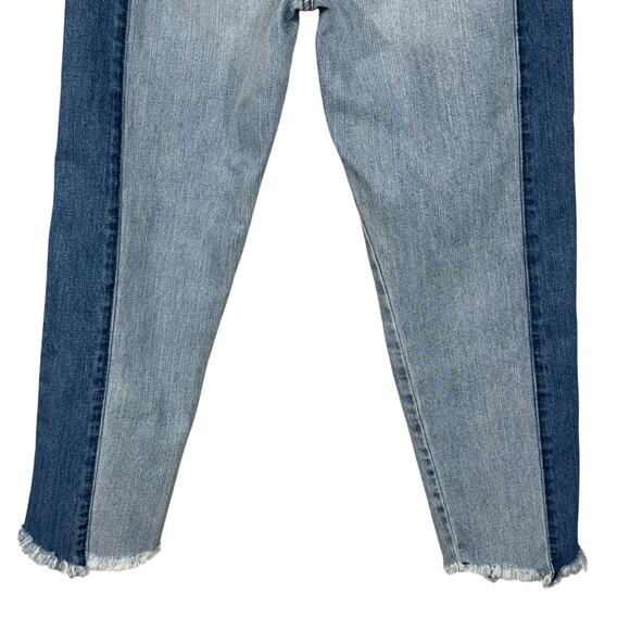 American Eagle SZ 6 Vintage Hi-Rise Cropped Jeans Button-Fly Two-Tone Chewed Hem - Picture 6 of 11